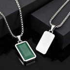 Geometric Square Green Stone Pendant Necklace — 50cm & 60cm Chain