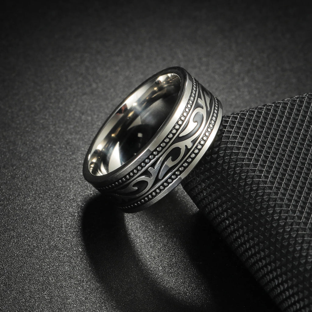 Viking Celtic Knot & Sea Wave Band Ring for Men — Stainless Steel