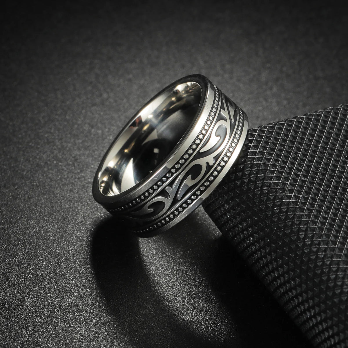 Viking Celtic Knot & Sea Wave Band Ring for Men — Stainless Steel