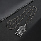Virgin Mary Gothic Pendant Necklace — Grey CZ, Stainless Steel