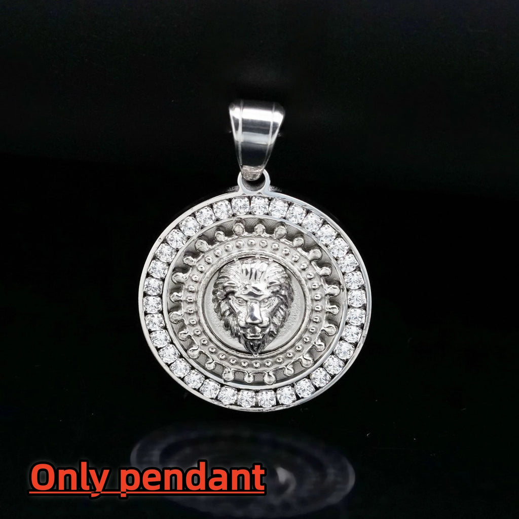 Lion Head Rhinestone Pendant Necklace — Stainless Steel