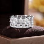 Geometric CZ Wedding Ring for Women — Silver-Tone Band