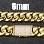 8-14mm Hip Hop Bling Iced Out 18k Gold-plated Stainless Steel Dense Cuban Miami Link Chain Necklaces for Unisex Rapper