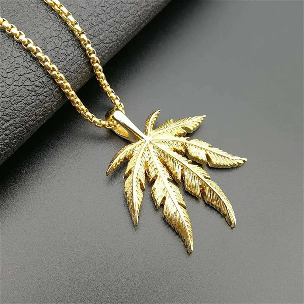 Hemp Leaf Gold Pendant Necklace
