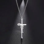 Skyrim Jesus Cross Pendant Necklace for Women Men Stainless Steel Neck Chains Religious Christian Savior Faith Jewelry Gifts