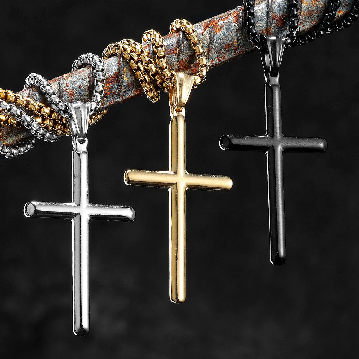 Cross Pendant Necklace Stainless Steel Simple