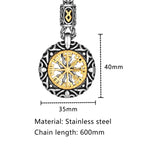 Retro Men Norse Rune Bead Compass Necklace Gold Color Hollow Out Sun Pendant Stainless Steel Vegvisir Amulet Male Viking Jewelry