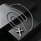 Hip Hop Cool AAA Cubic Zircon Cross Necklace for Men, Stainless Steel Chain Vintage Cross Pendant, Religious Punk Jewelry