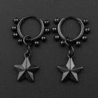 Punk Black Moon Star Hoop Earrings Gothic Crescent Dangle Stainless Steel Beaded Drop Earrings Men Women Hip Hop