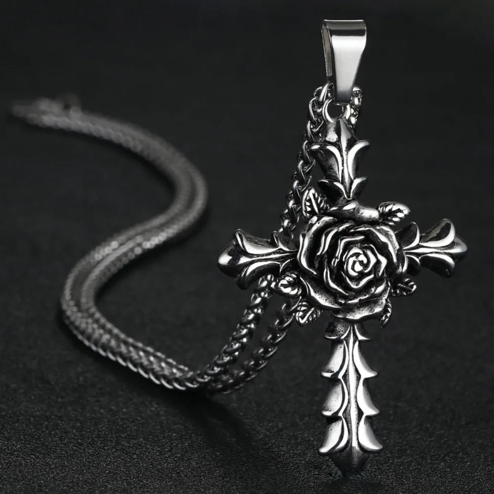 St. Benedict Exorcism Cross Pendant Necklace — Stainless Steel