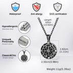 Stainless Steel Compass Pendant Necklace Vintage Grey Round Medallion Link Chain for Men Punk Adventure Travel Jewelry Gift