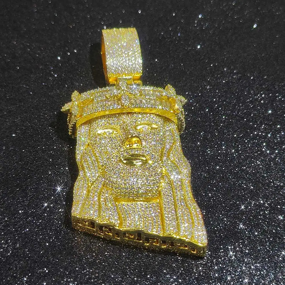 Crown Jesus Pendant Necklace Iced Out