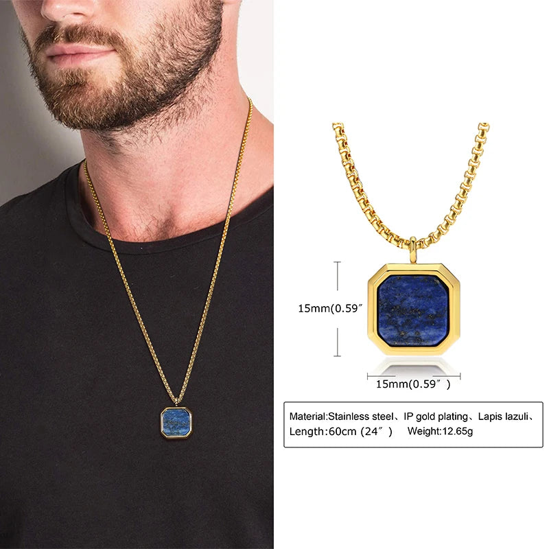 Tiger Eye Lapis Stone Pendant — Stainless