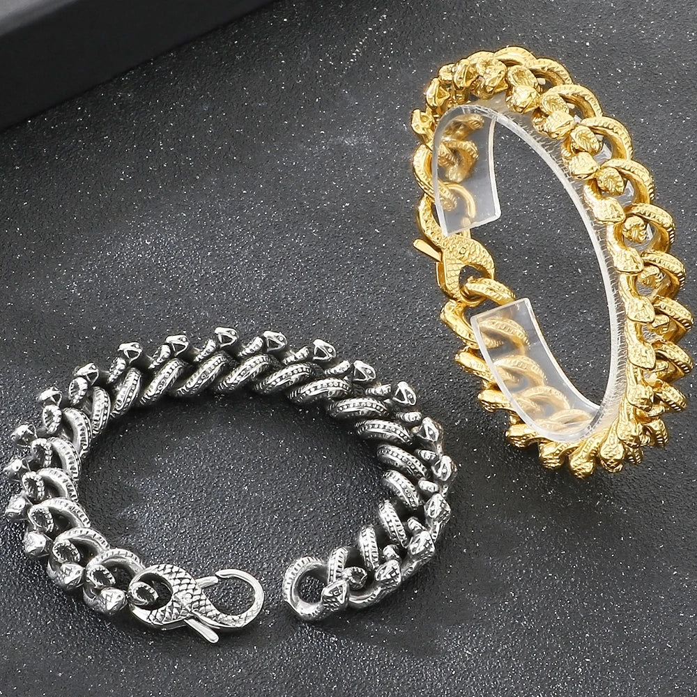 Gothic Man Bracelet Cool 14MM Wide Stainless Steel Snake Body Chain Bracelets for Men Biker Jewelry Charms for Boys