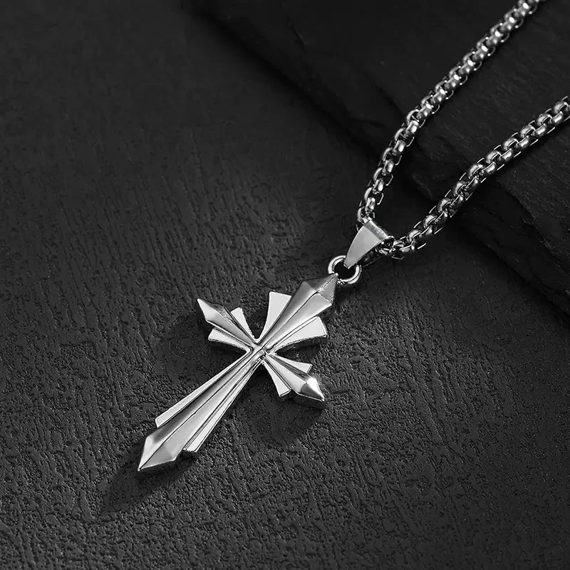 New Simple Geometric Stainless Steel Cross Pendant Necklace Punk Hip-Hop Style Creative Unisex Alloy Sweater Chain