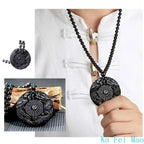 Natural Black Obsidian Hand Carved Chinese Dragon Phoenix Amulet BaGua Necklaces For Men Women Luck Mascot Amulet Male Necklace