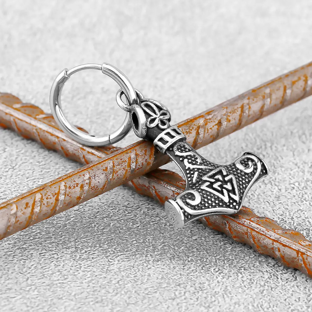 Thor's Hammer Viking Stud Earrings for Men — Stainless Steel