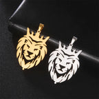 My Shape Lion King Crown Pendent Necklaces for Men Boys Stainless Steel Punk Animal Wolf Charms Choker Chains Hip Hop