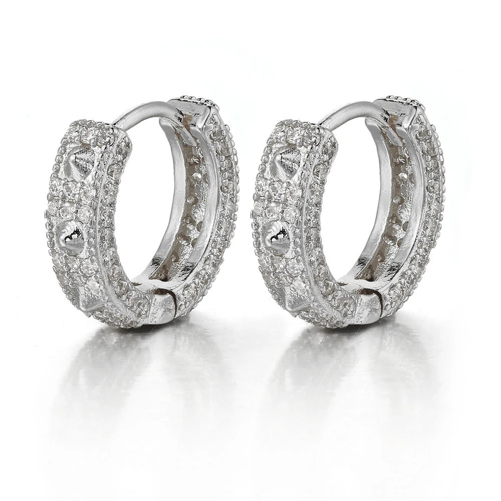 Gold Iced Out Skull Hoop Earrings Rivet