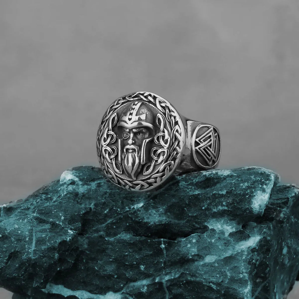 Viking Odin Helmet Celtic Knot Ring — Stainless Steel