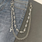 Skull Round Bead Biker Pants Chain — Stainless Steel