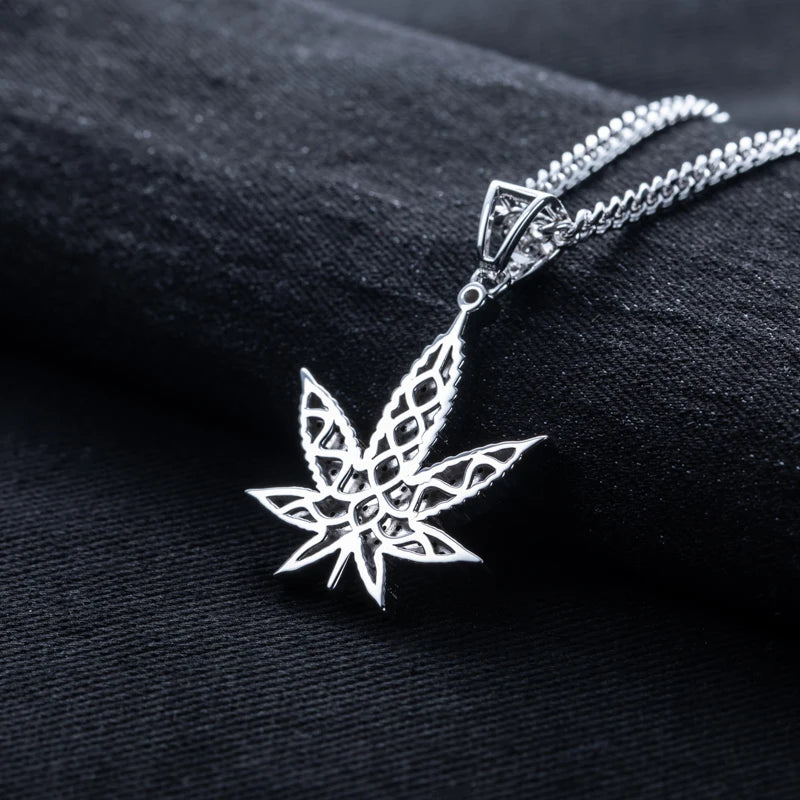 Iced Out Hemp Leaf Pendant — 925 Silver