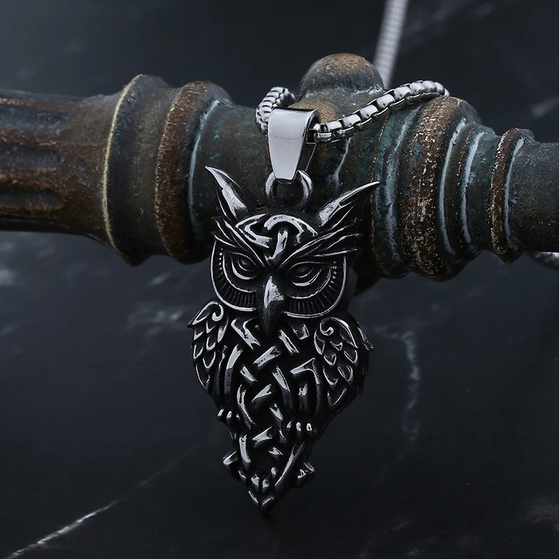 Good Polished Vintage 316L Stainless Steel Fashion Owl Pendant Necklace For Man Women Party Gift Animal Jewelry