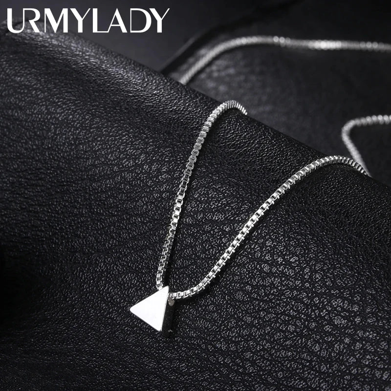 925 Sterling Silver Necklace 18 inches Box chain Simple geometry triangle Pendant For Women Fashion Jewelry Christmas Gifts