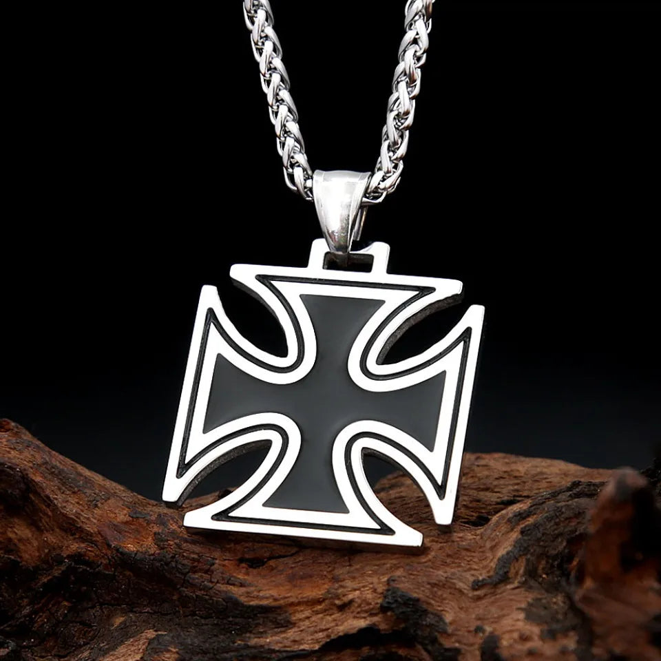 Vintage 316L Stainless Steel Cross Pendant Necklace For Men Fashion Classic Knights Templar Iron Necklaces Biker