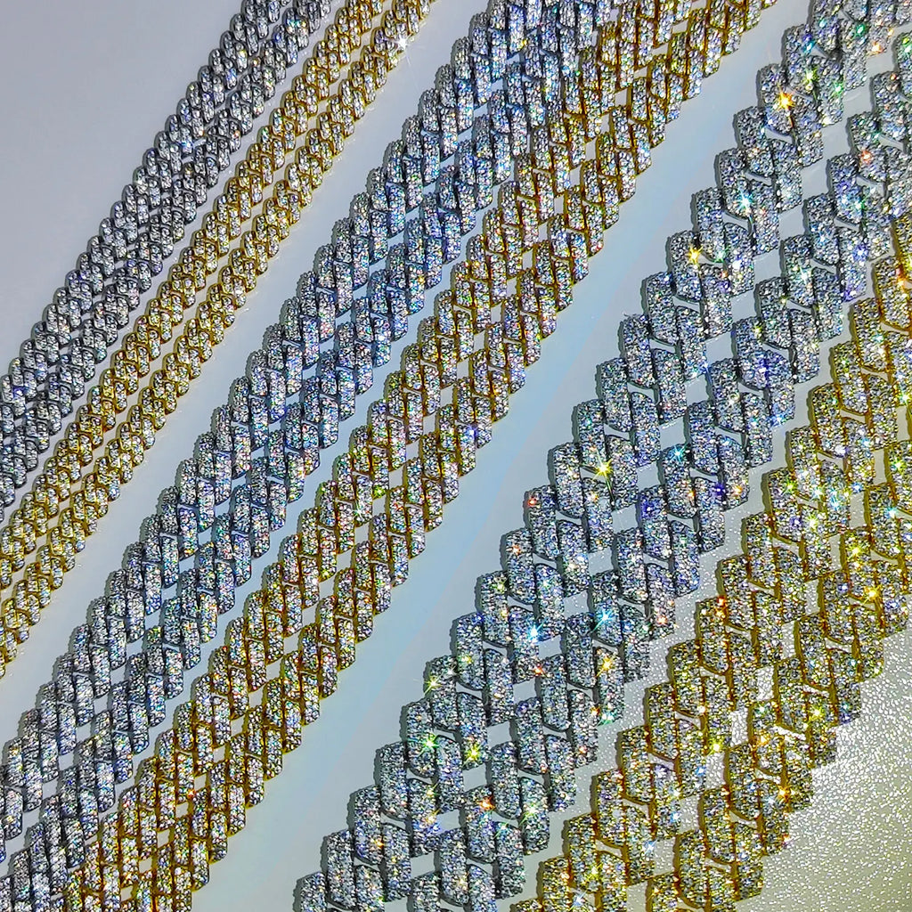 Drop Shipping 6/8/14mm Width Iced Out Cubic Zirconia Cuban Chain 1-2 Row Miami Cuban Link Necklace for Rapper Hip Hop Jewelry