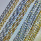 Drop Shipping 6/8/14mm Width Iced Out Cubic Zirconia Cuban Chain 1-2 Row Miami Cuban Link Necklace for Rapper Hip Hop Jewelry