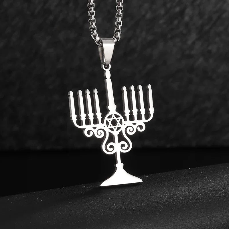 Hamsa Hands of Fatima Hebrew Pendant Stainless Steel Jerusalem Star of David Necklace Women's Jewish Jewelry
