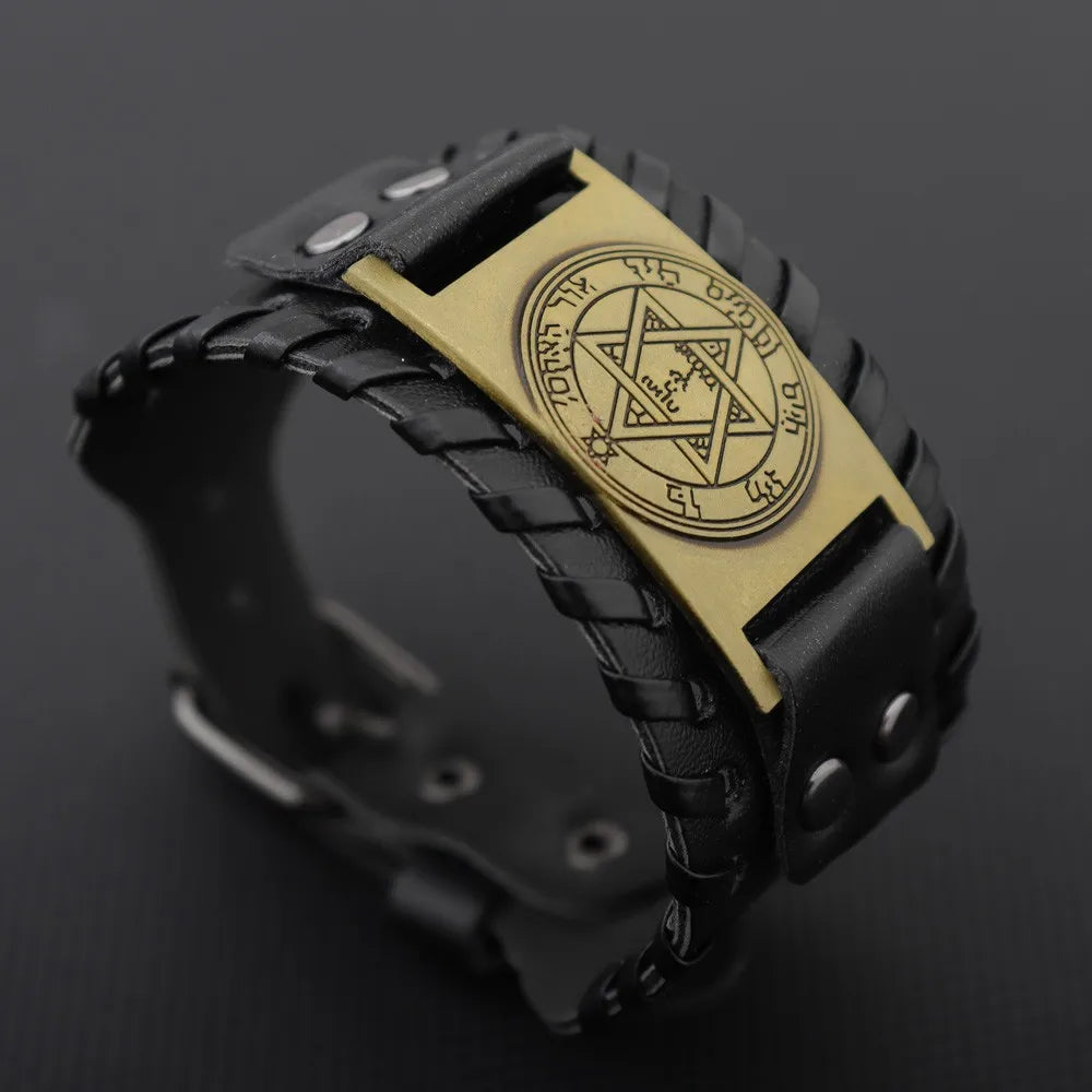 Trendy Totem Design Six-pointed Star Bracelet Men's Bracelet New Fashion Leather Woven Viking Accessorie Party Jewelry Wholesale