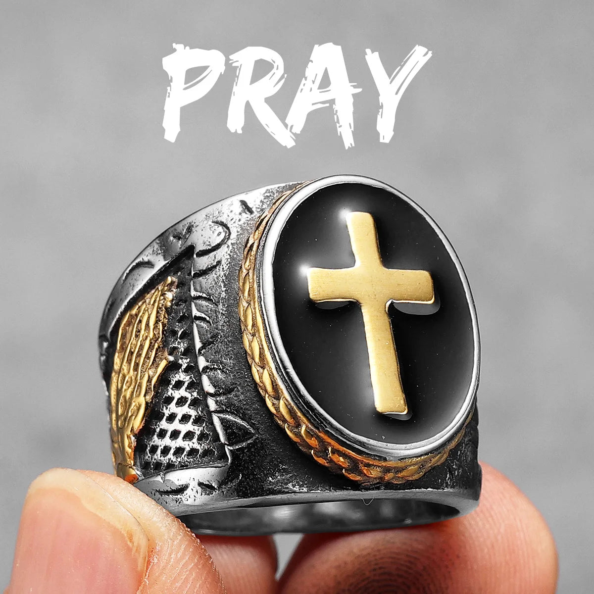 Christian Cross Black Religon Men Rings Stainless Steel Punk Cool Stuff Fashion Accessories Jewelry For Women Gift