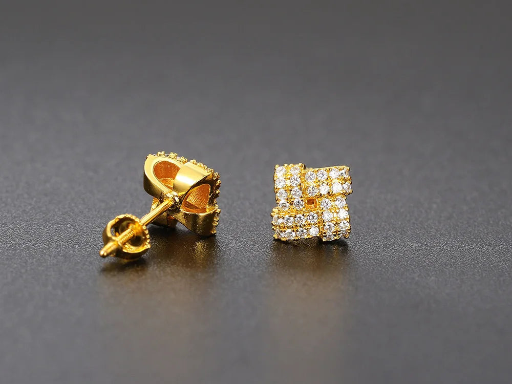 Iced Out Zircon Stud Earrings Stainless Steel CZ