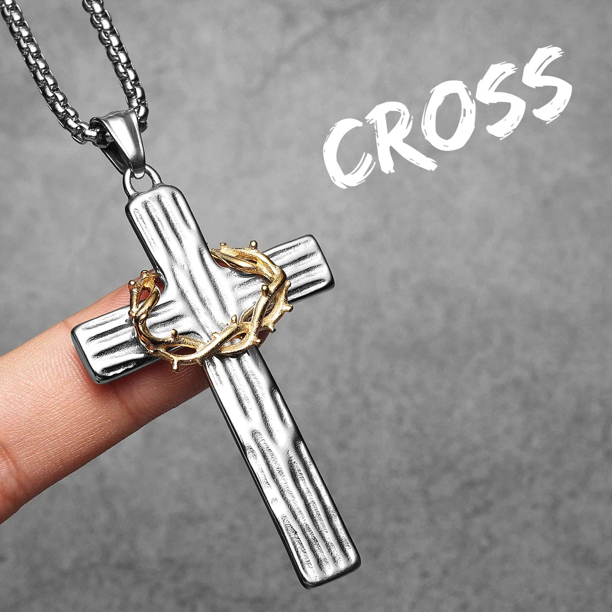 Thorn Cross Pendant Necklace — Stainless Steel