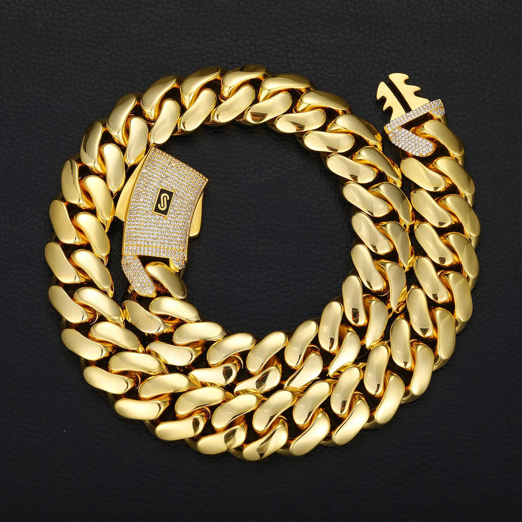 Polished GoldCuban Link Chain Necklace Hip Hop Clasp Design Unisex Chunky Chain Nightclub Party Jewelry Trendy Essential