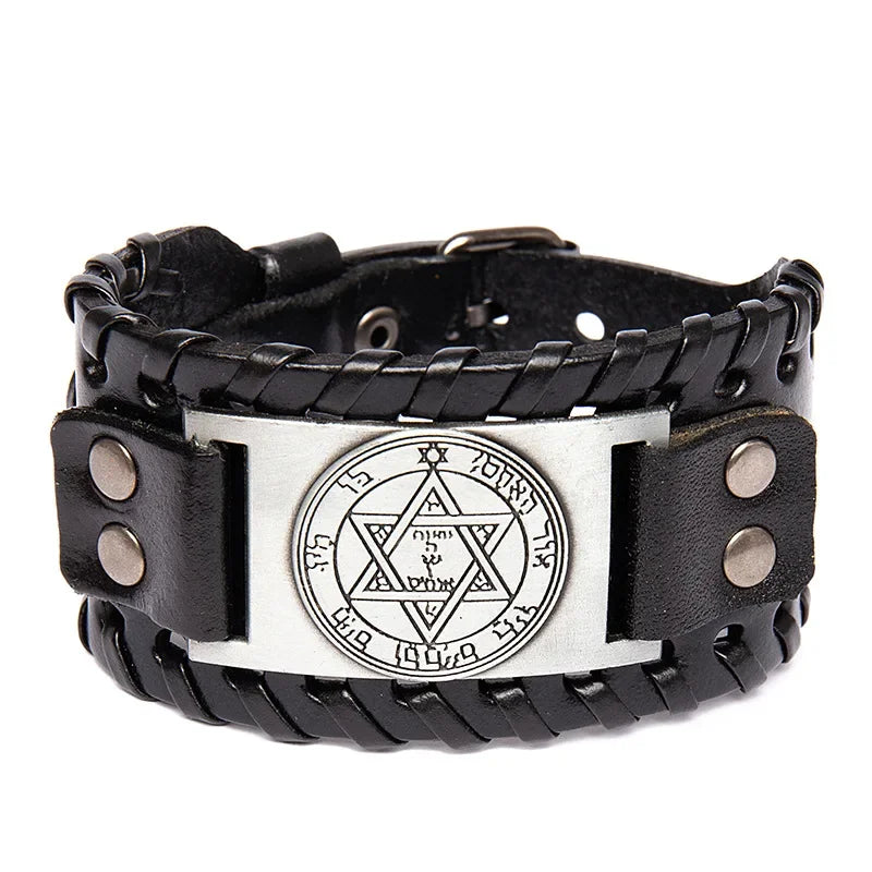 Trendy Totem Design Six-pointed Star Bracelet Men's Bracelet New Fashion Leather Woven Viking Accessorie Party Jewelry Wholesale