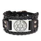 Trendy Totem Design Six-pointed Star Bracelet Men's Bracelet New Fashion Leather Woven Viking Accessorie Party Jewelry Wholesale