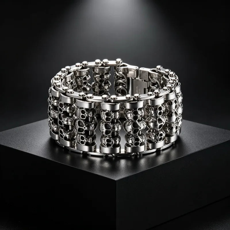 Bracelets For Men's Boy Fashion Chain Jewelry, 316L Stainless Steel Rock Punk Motorbiker Cross Flower Bracelet and