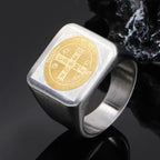 St. Benedict Exorcism Ring for Men — Geometric Square Band