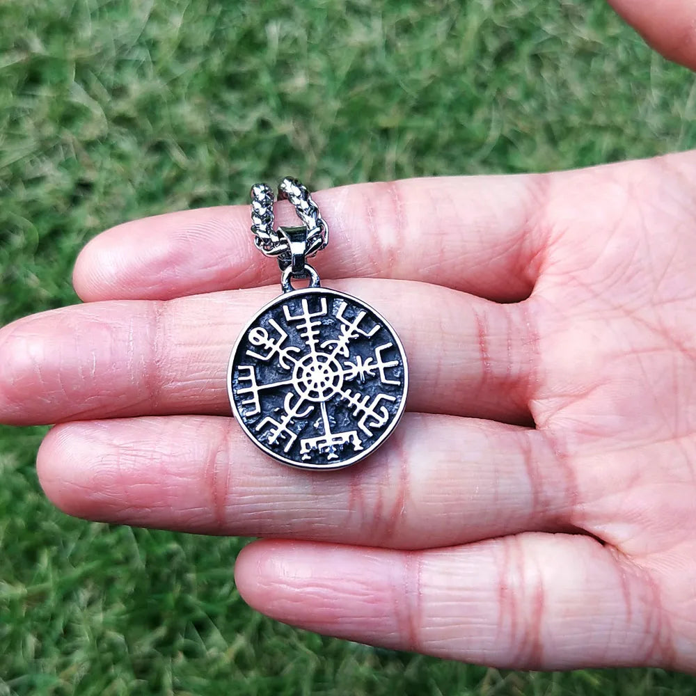Viking Compass Nordic Rune Pendant Necklace — Stainless Steel