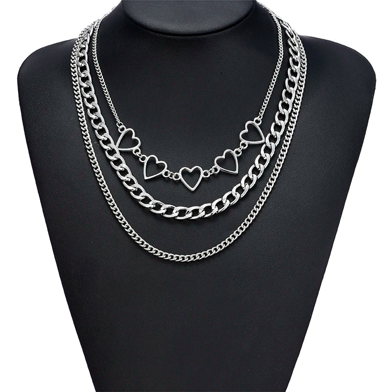 Fashion Chain Link Choker Heart Lock Cross Necklace Pendant For Women Men Silver Color Goth Jewelry Party Punk Long Necklaces