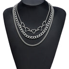 Fashion Chain Link Choker Heart Lock Cross Necklace Pendant For Women Men Silver Color Goth Jewelry Party Punk Long Necklaces