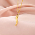 Italian Horn Amulet Pendant Necklace — Steel