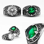 Gemstone Carved Ring — Stainless Steel