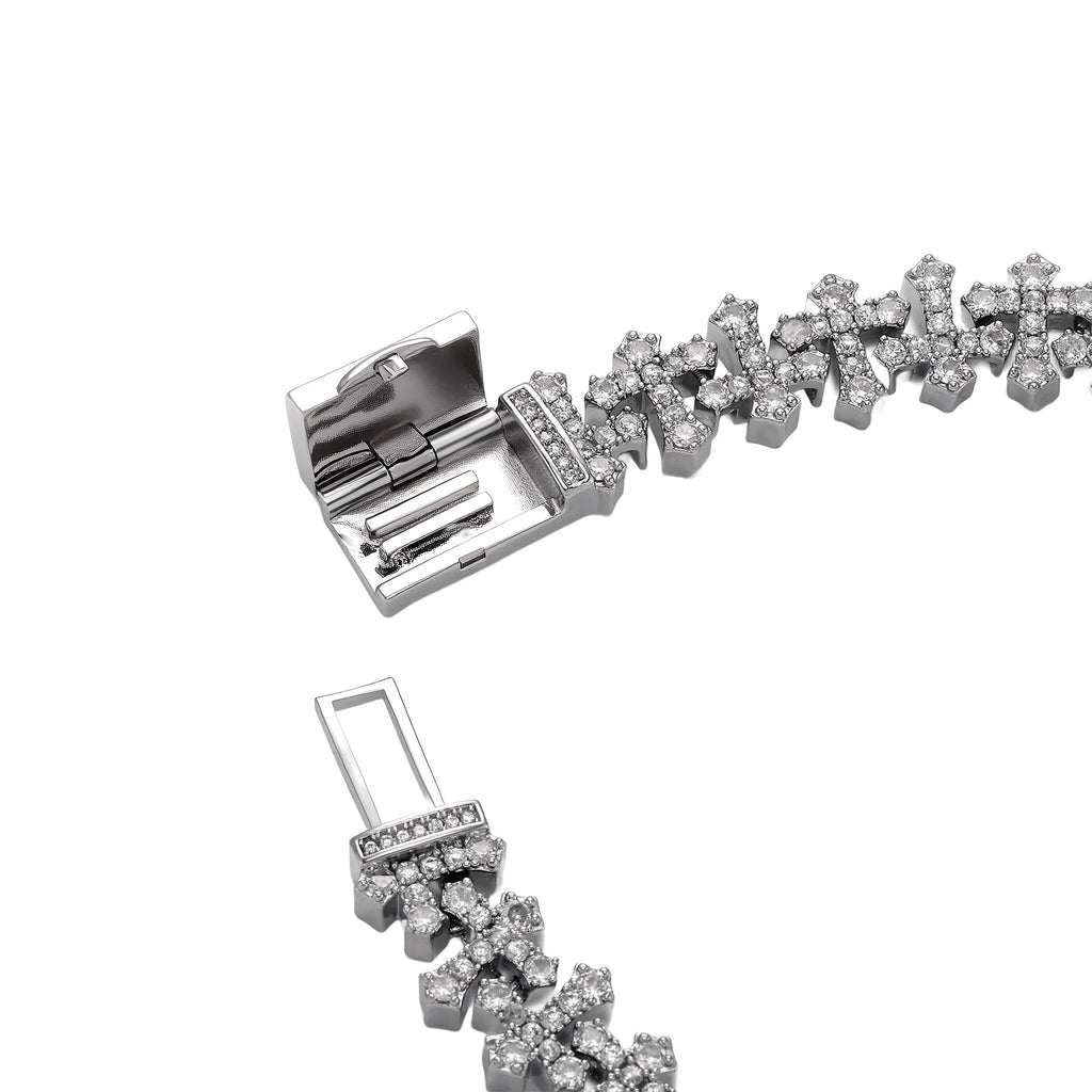 TOPGRILLZ Iced Out Cross Chain Bracelets Full Cubic Zirconia Charm Solid Back Copper Anklets With Box Clasp Fashion