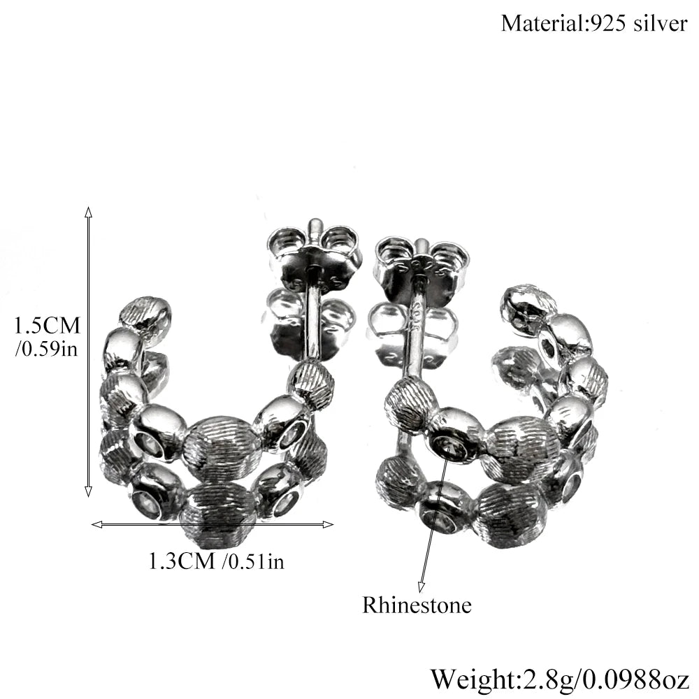 Silver Earrings Retro Sterling C-shaped Zircons