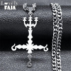 666 Inverted Cross Trident Necklace — Silver