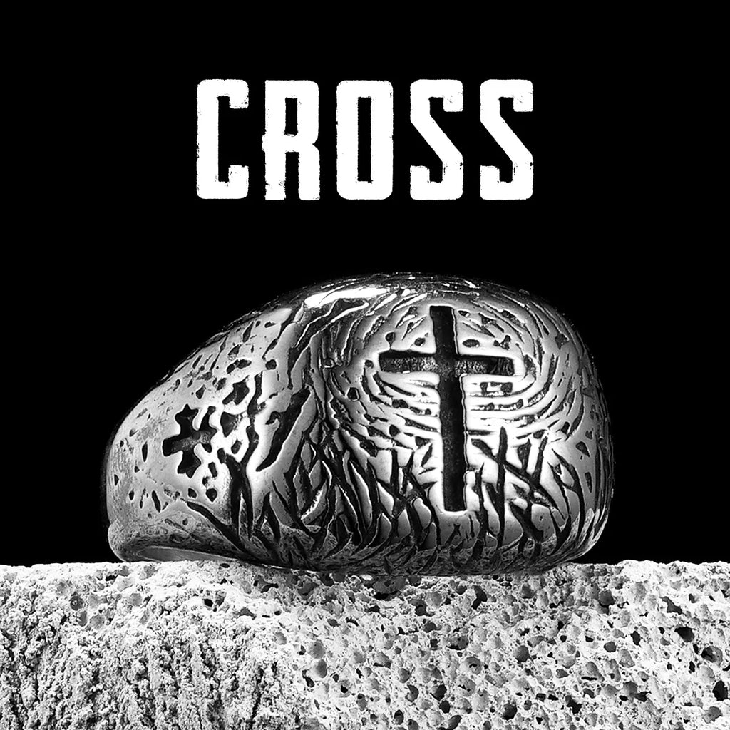Vintage Cross Ring — Stainless Steel